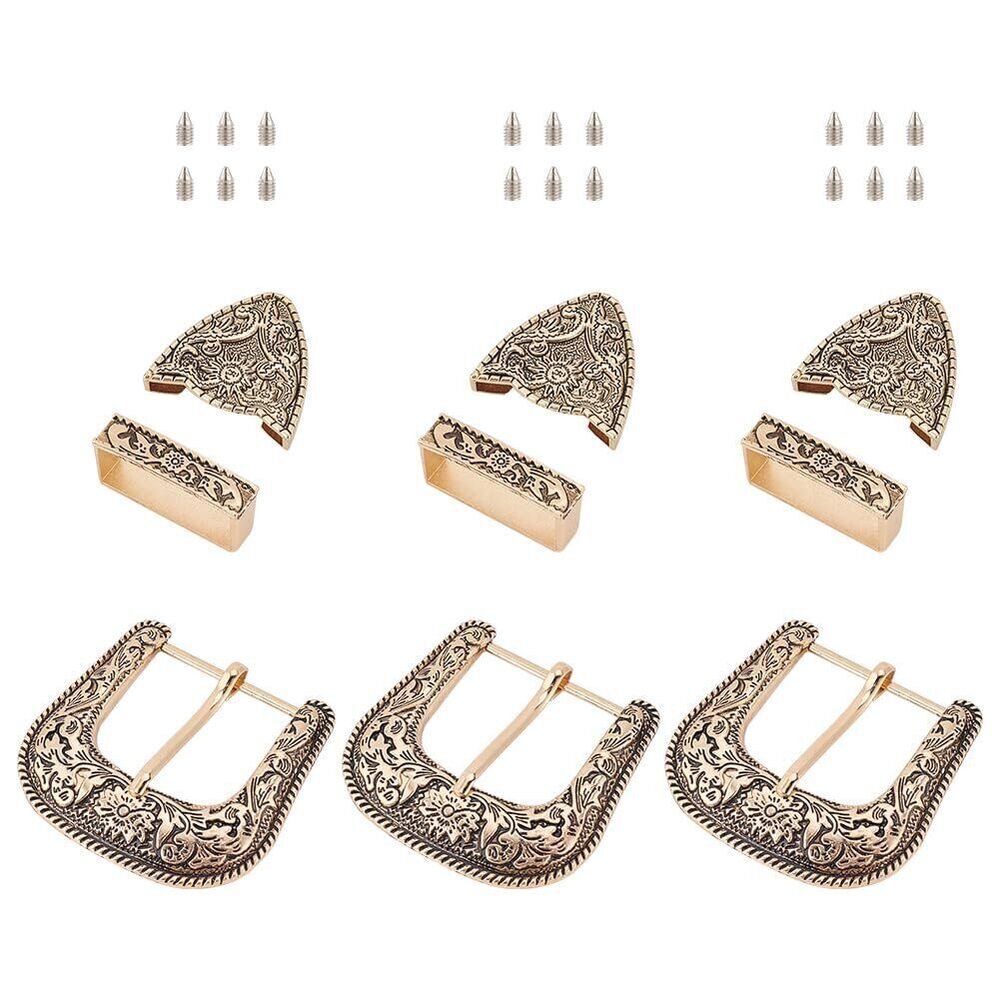 9149 3 Sets Antique Gold Belt Buckle Set, 1.5inch Wide Western Cowboy